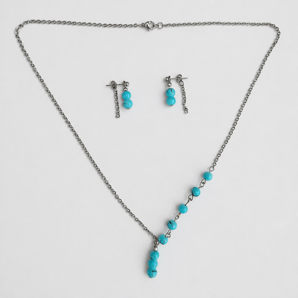 Turquoise Drift Jewelry Set (Sterling Silver Chain)