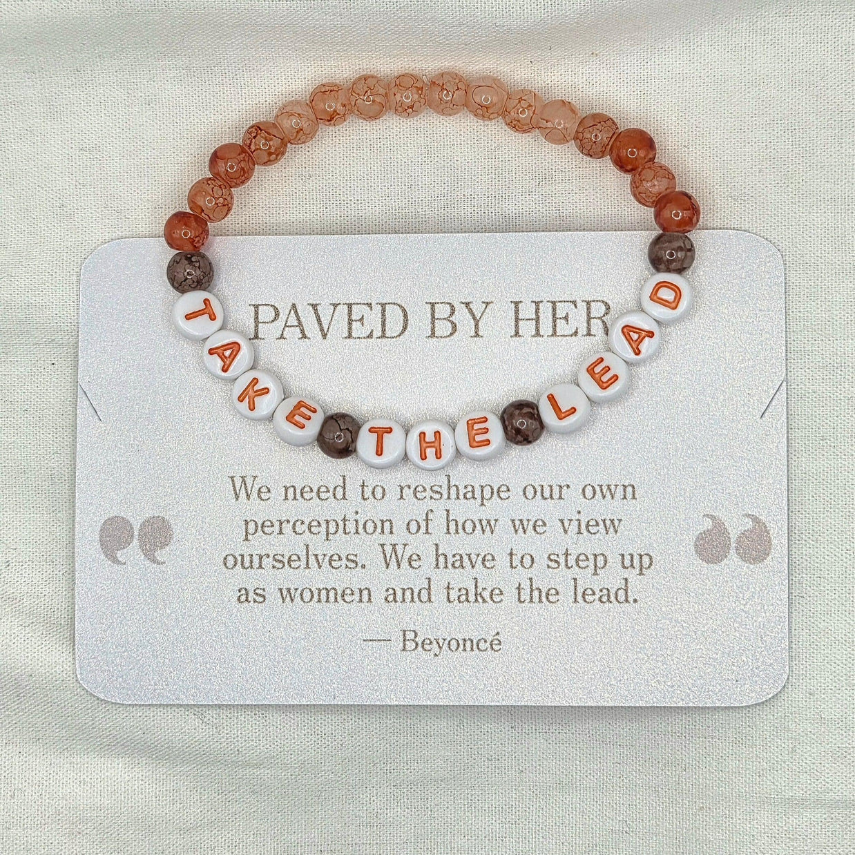 Take the Lead beaded bracelet with inspirational quote card, empowering women's jewelry