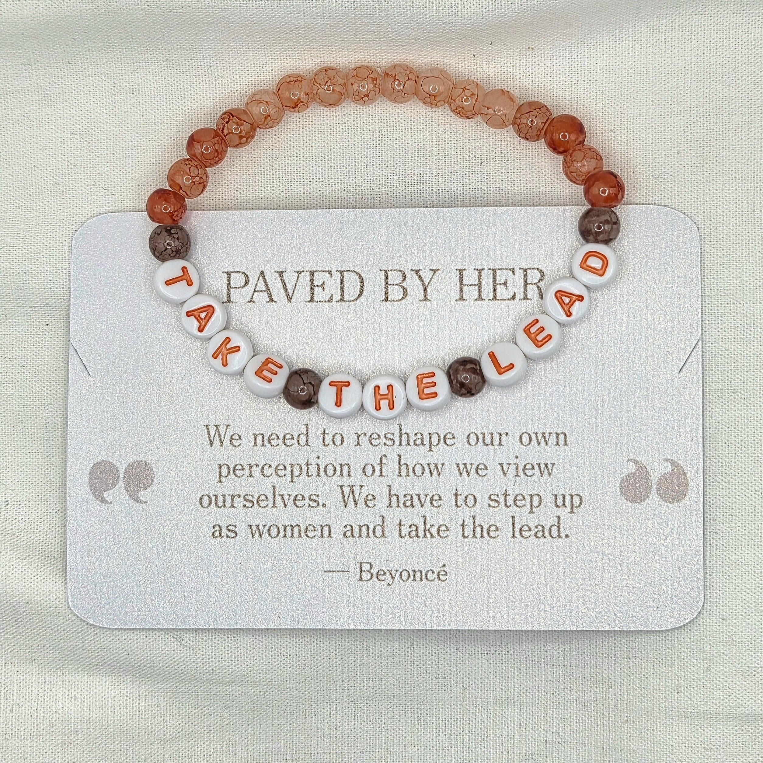 Take the Lead beaded bracelet with inspirational quote card, empowering women's jewelry